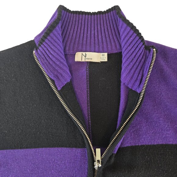 Neve Women Full Zip Mock Neck Poly Wool Cardigan Sweater Purple Black Medium - Picture 3 of 5